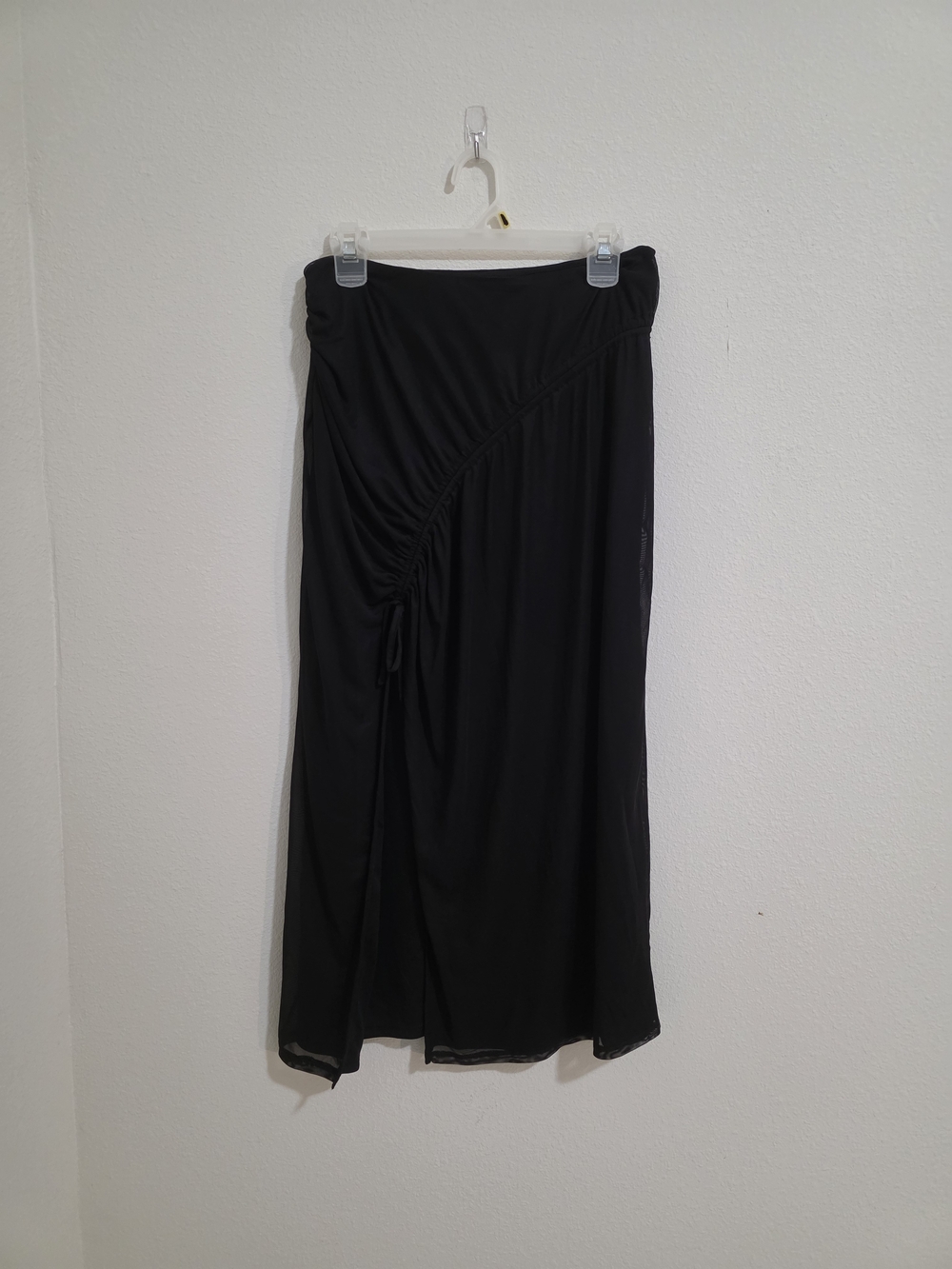 Topshop Black Midi Skirt with Side Ruched Detail